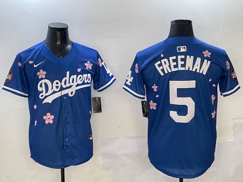Men Los Angeles Dodgers #5 Freeman Blue Sakura Edition 2025 Nike MLB Jersey style 1->los angeles lakers->NBA Jersey
